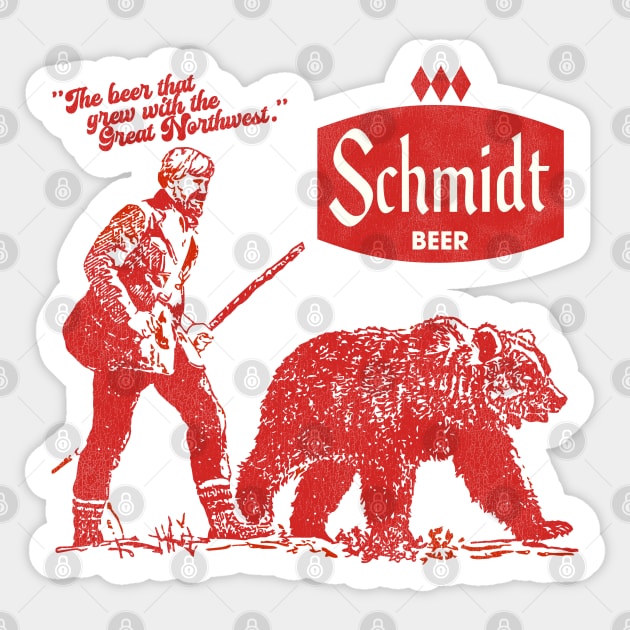 Schmidt Grizzly Man Retro Defunct Beer Sticker by darklordpug